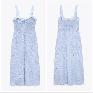 Zara linen bustier floral midi blue dress size s